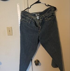 Metro 7 Dark Blue Slim Denim Cropped Jeans with Yellow Stitching